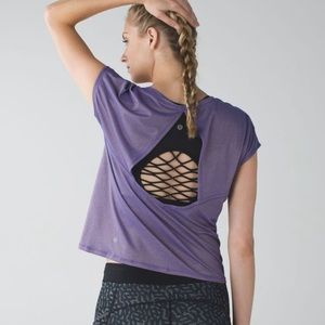 Lululemon athletica sweaty or not crop tee heathered iris flower size 4